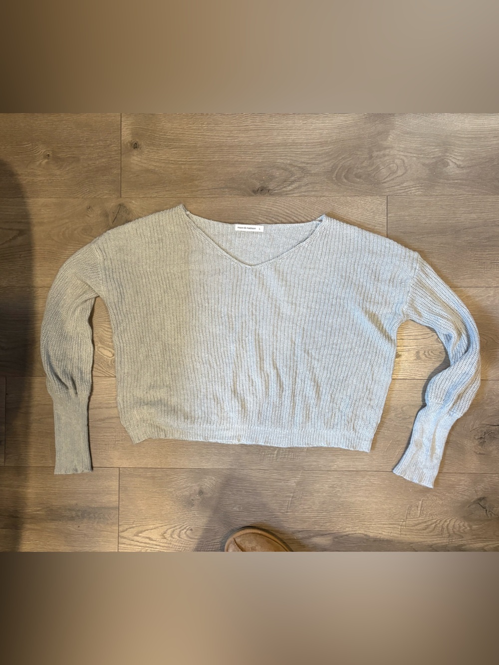 moon & madison Light Gray Scoop Neck Ribbed Sweater